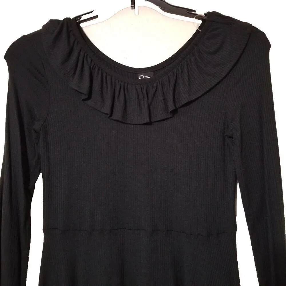 Art Class Girls Black Dress Long Sleeve Large 10 12 Ribbed Stretch Ruffle Collar